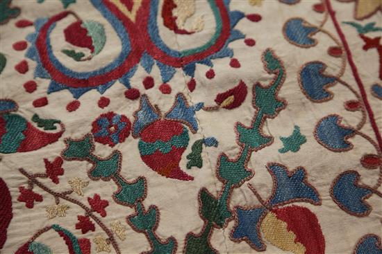 A late 19th century / early 20th century Caucasian directional patterned Suzani, 235cm x 170cm